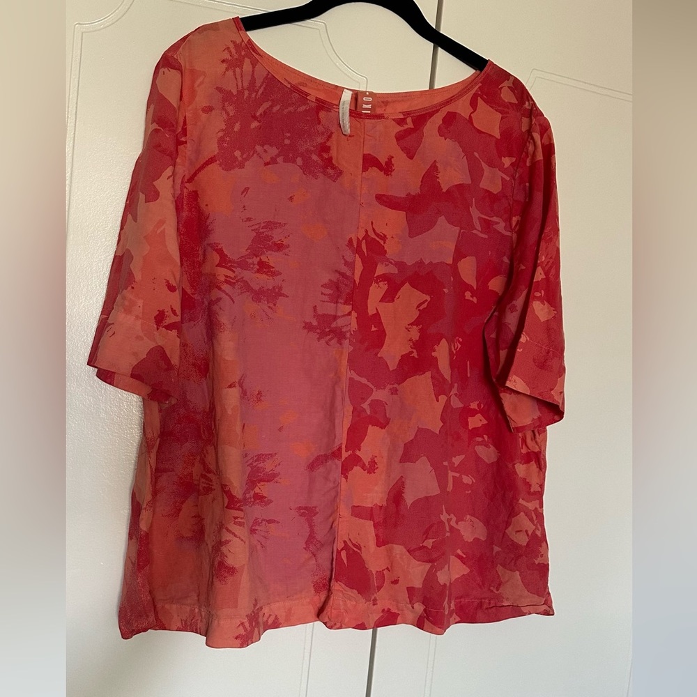 Ischiko Oseva Salmon Oversized Shirt Abstract Pattern Size 2